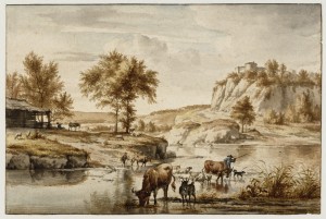 Landscape with cattle fording a river